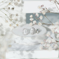 2 Carat Oval Moissanite Halo Stud Earrings In Sterling Silver