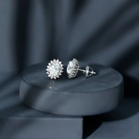 2 Carat Oval Moissanite Halo Stud Earrings In Sterling Silver