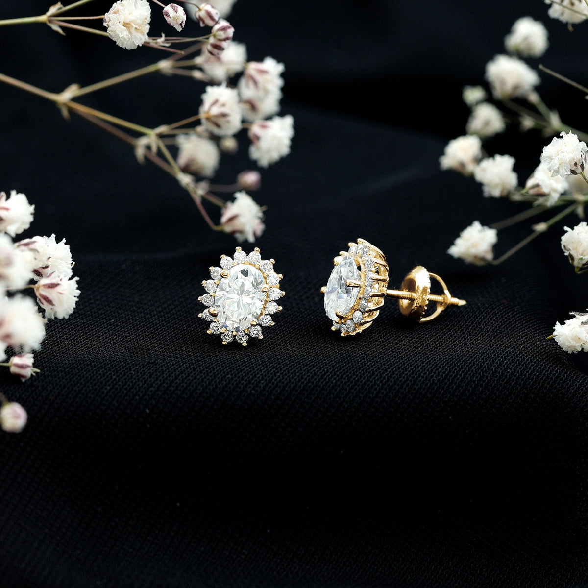 2.25 CT Oval Moissanite Classic Stud Earrings With Halo