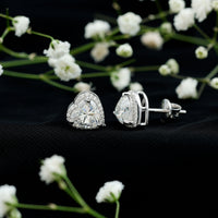 Certified 3 Carat Heart Moissanite Halo Stud Earrings by Rosec Jewels, featuring sparkling moissanite stones and a classic stud design.