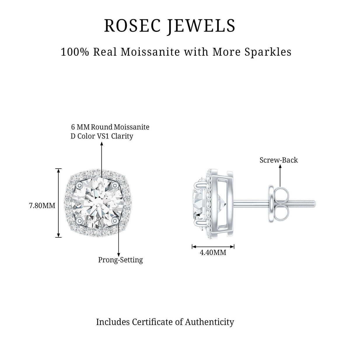 2.25 CT Round Shape Moissanite Stud Earrings with Halo