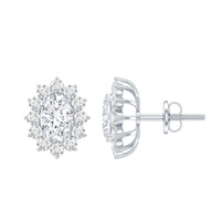 Certified Oval Shaped Moissanite Halo Stud Earrings in Silver