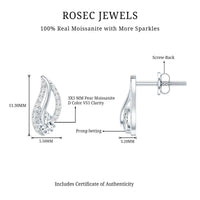 Certified Moissanite Leaf Stud Earrings with Screw Back