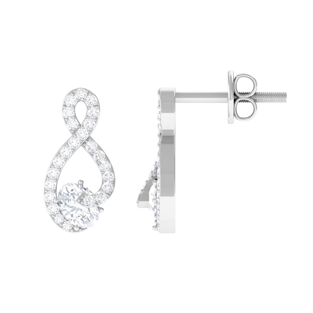 Certified Moissanite Infinity Stud Earrings with Screw Back