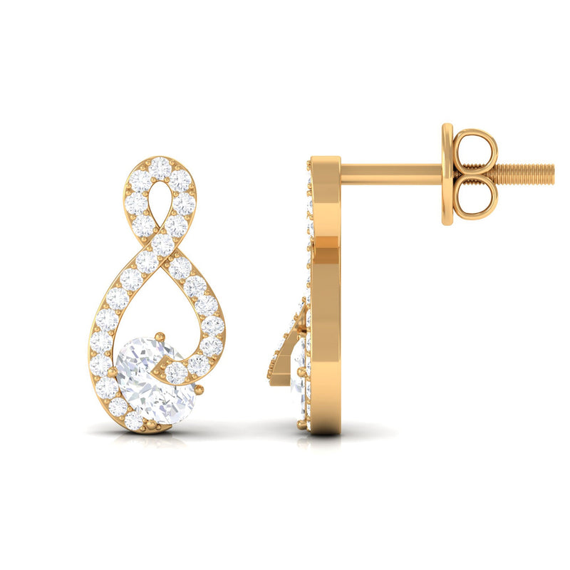 Certified Moissanite infinity stud earrings with screw back from Rosec Jewels, featuring sparkling moissanite stones and silver setting.