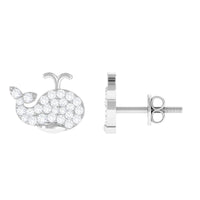 Cute Moissanite Fish Earrings with Screw Back