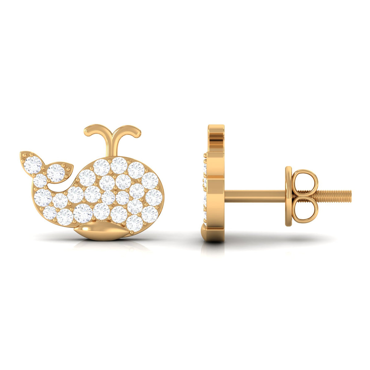 Cute Moissanite Fish Earrings with Screw Back
