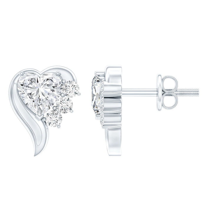 Sterling silver heart-shaped moissanite stud earrings with 1-carat total weight from Rosec Jewels, sparkling and elegant.