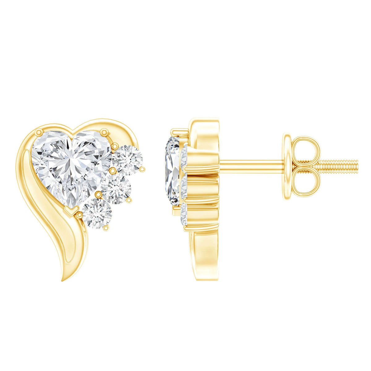 Heart Shape Moissanite Stud Earrings with Screw Back