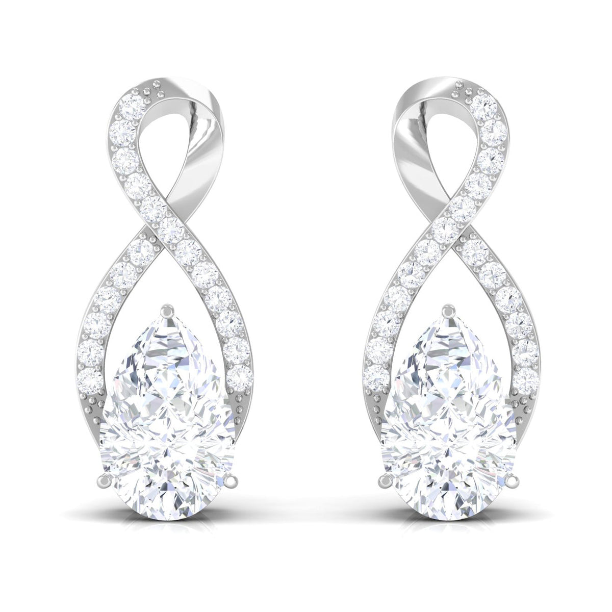 Infinity Stud Earrings with 0.7 Carat Pear Shape Moissanite for Women