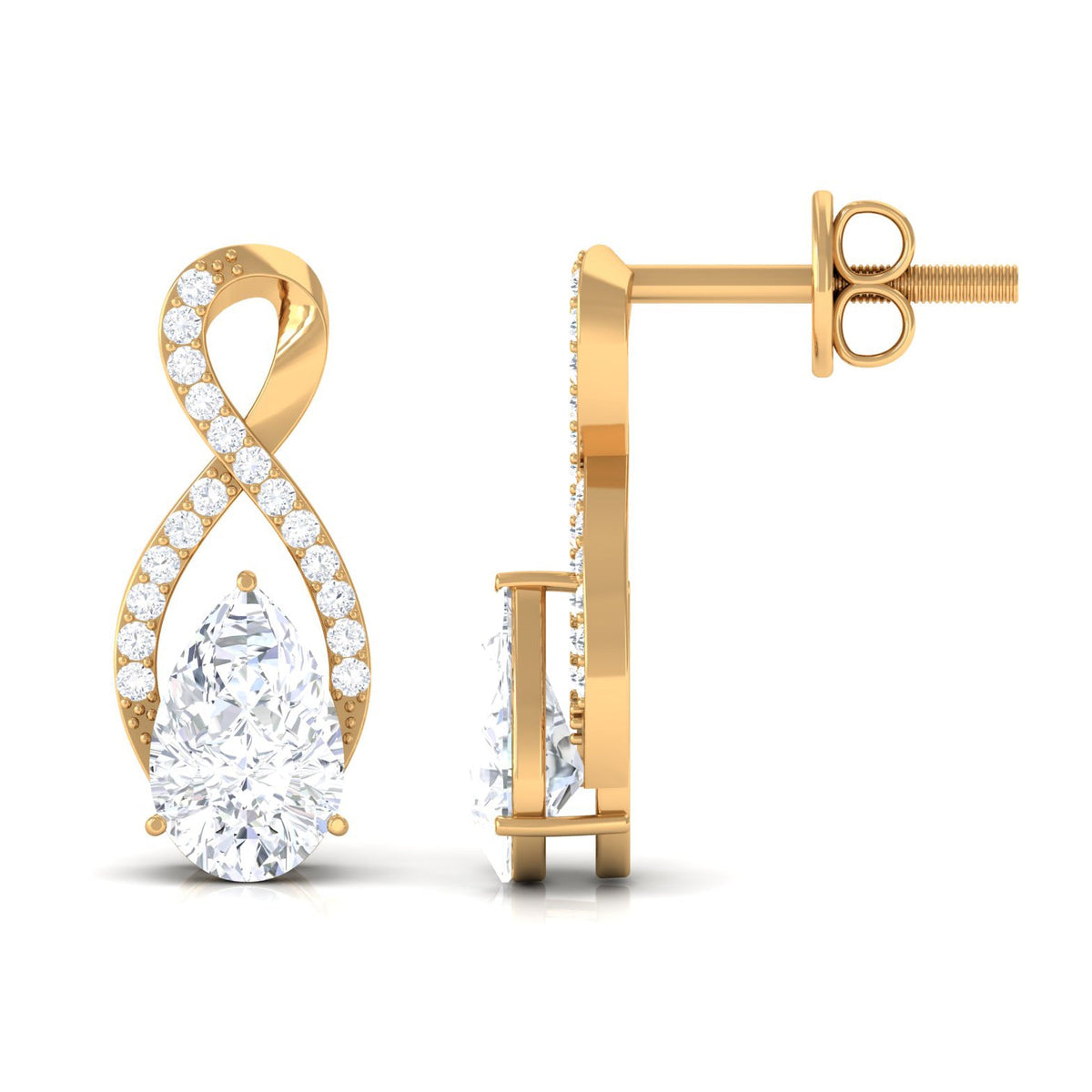 Infinity Stud Earrings with 0.7 Carat Pear Shape Moissanite for Women