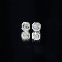 Round Cut Certified Moissanite Halo Stud Earrings with Screw Back