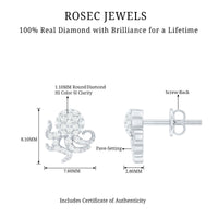 Real Diamond Octopus Stud Earrings for Women