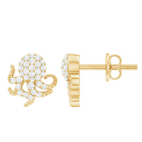 Real Diamond Octopus Stud Earrings for Women