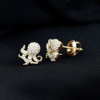 Real Diamond Octopus Stud Earrings for Women