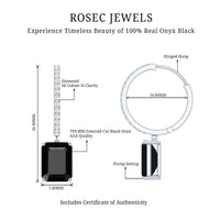 Natural 7X9mm Emerald Cut Black Onyx Hoop Drop Earrings with Diamond