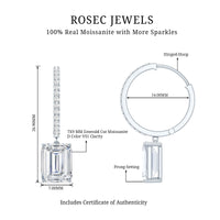 Certified 2.8 Carat Emerald Cut Moissanite Drop Hoop Earrings