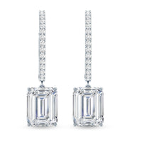 Certified 2.8 Carat Emerald Cut Moissanite Drop Hoop Earrings