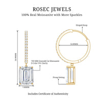 Certified 2.8 Carat Emerald Cut Moissanite Drop Hoop Earrings
