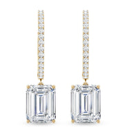 Certified 2.8 Carat Emerald Cut Moissanite Drop Hoop Earrings