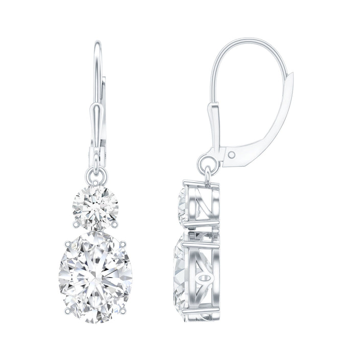 Certified 7-carat Moissanite hoop drop earrings in silver by Rosec Jewels, featuring sparkling gemstone detail.