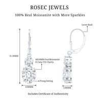 Certified 7 Carat Moissanite Hoop Drop Earrings in Silver