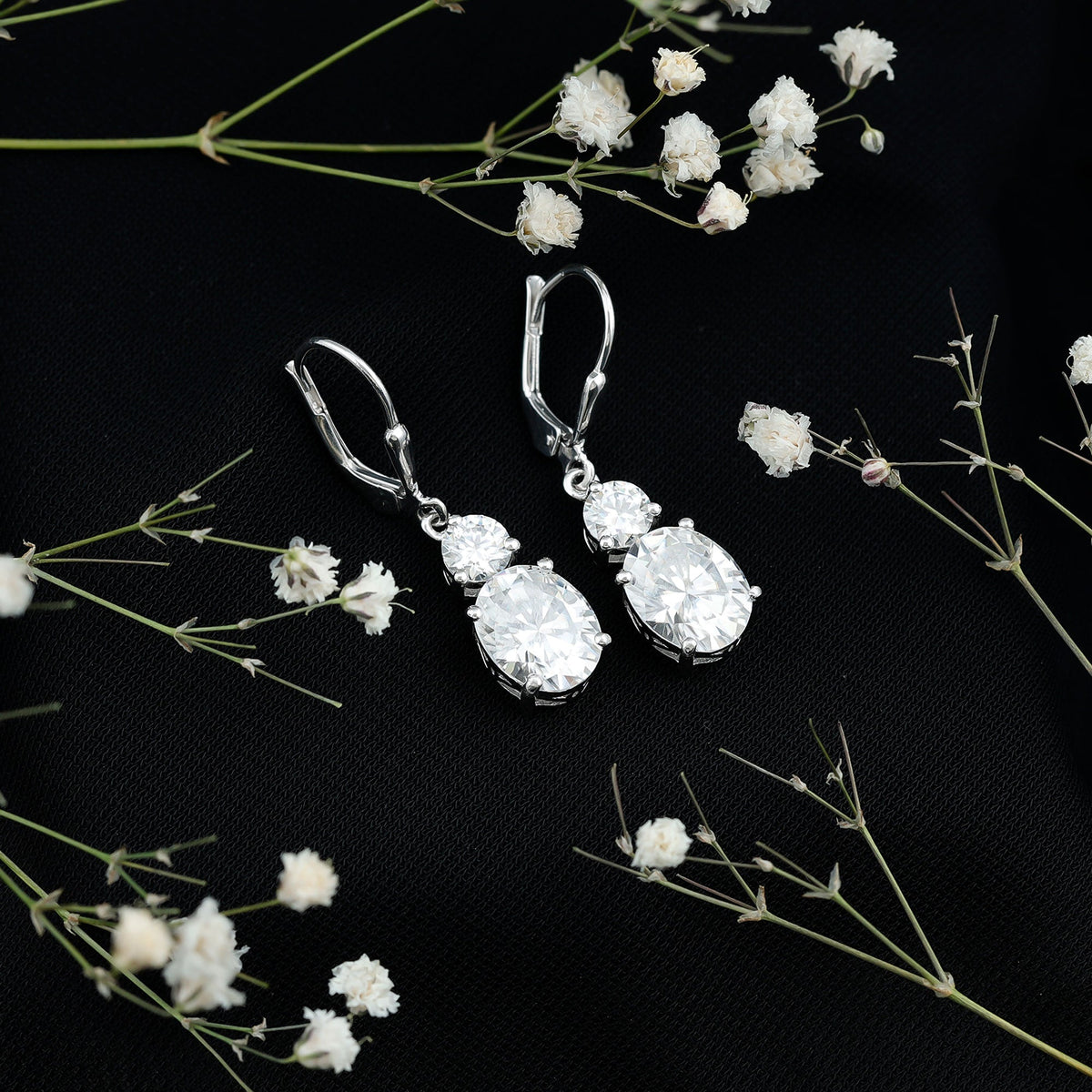 Certified 7 Carat Moissanite Hoop Drop Earrings in Silver