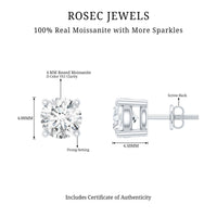 Sterling silver moissanite half carat stud earrings with a classic round design, featuring sparkling gemstones and a secure post back.