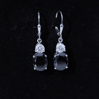 8 Carat Oval Lab Grown Black Diamond Drop Earrings in Silver