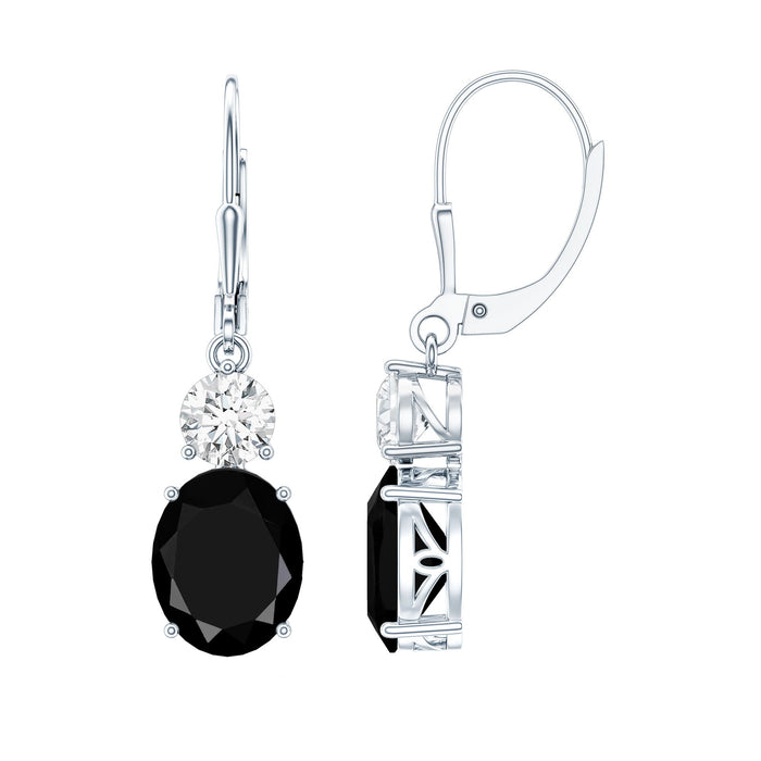 Oval lab-grown black diamond drop earrings in silver, featuring 8 carats from Rosec Jewels.