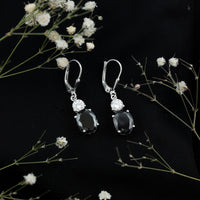 8 Carat Oval Lab Grown Black Diamond Drop Earrings in Silver
