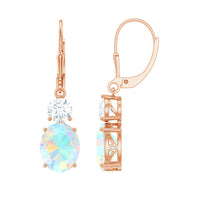 Certified Real 8X10mm Oval Ethiopian Opal Drop Earrings with Moissanite