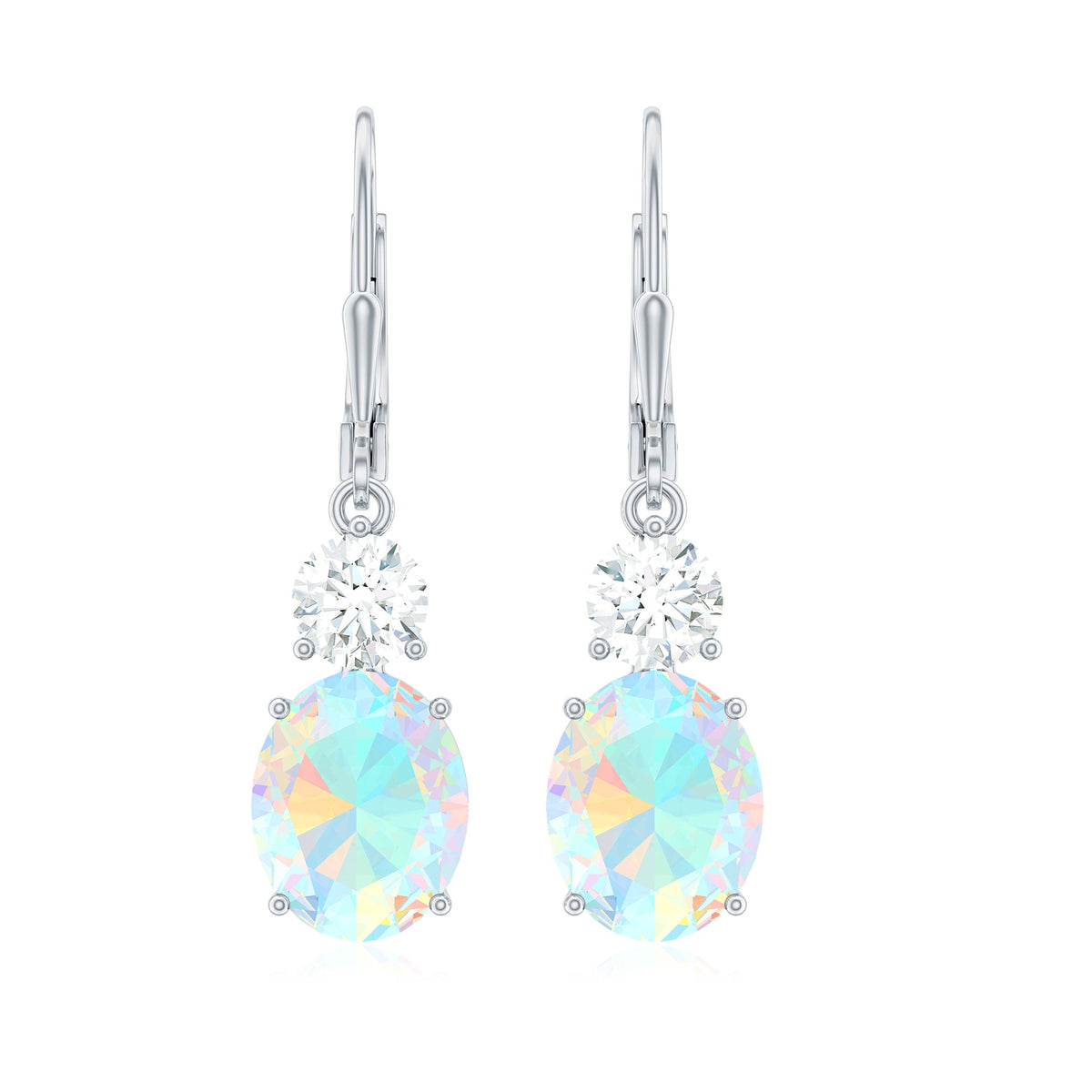 Certified Real 8X10mm Oval Ethiopian Opal Drop Earrings with Moissanite
