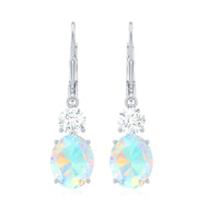 Certified Real 8X10mm Oval Ethiopian Opal Drop Earrings with Moissanite