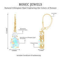 Certified Real 8X10mm Oval Ethiopian Opal Drop Earrings with Moissanite