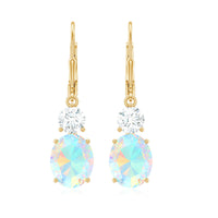 Certified Real 8X10mm Oval Ethiopian Opal Drop Earrings with Moissanite