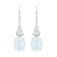 Natural 1.2 Carat Oval Moonstone Drop Earrings with Moissanite