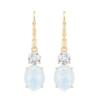 Natural 1.2 Carat Oval Moonstone Drop Earrings with Moissanite