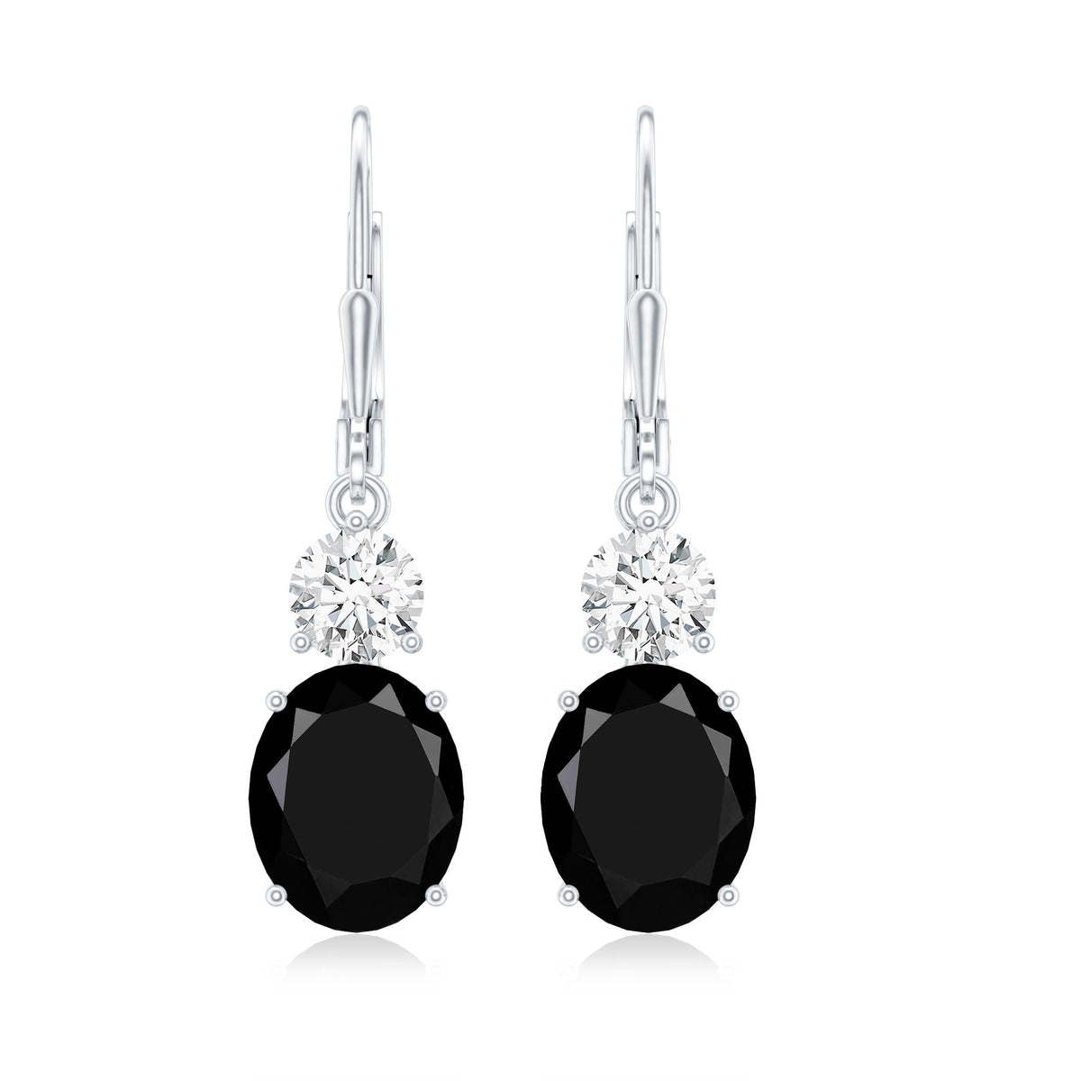 Natural 8X10mm Oval Black Onyx Drop Earrings with Lever Back