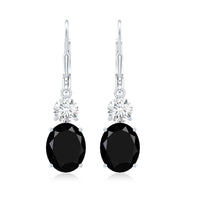 Natural 8X10mm Oval Black Onyx Drop Earrings with Lever Back