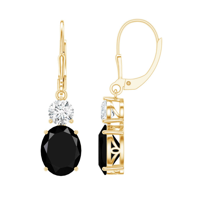 Natural 8x10mm oval black onyx drop earrings with lever back closures by Rosec Jewels.