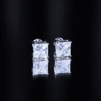 6 Carat Princess Cut Cubic Zirconia Solitaire Stud Earrings in Silver