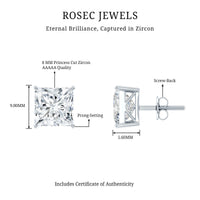 6 Carat Princess Cut Cubic Zirconia Solitaire Stud Earrings in Silver