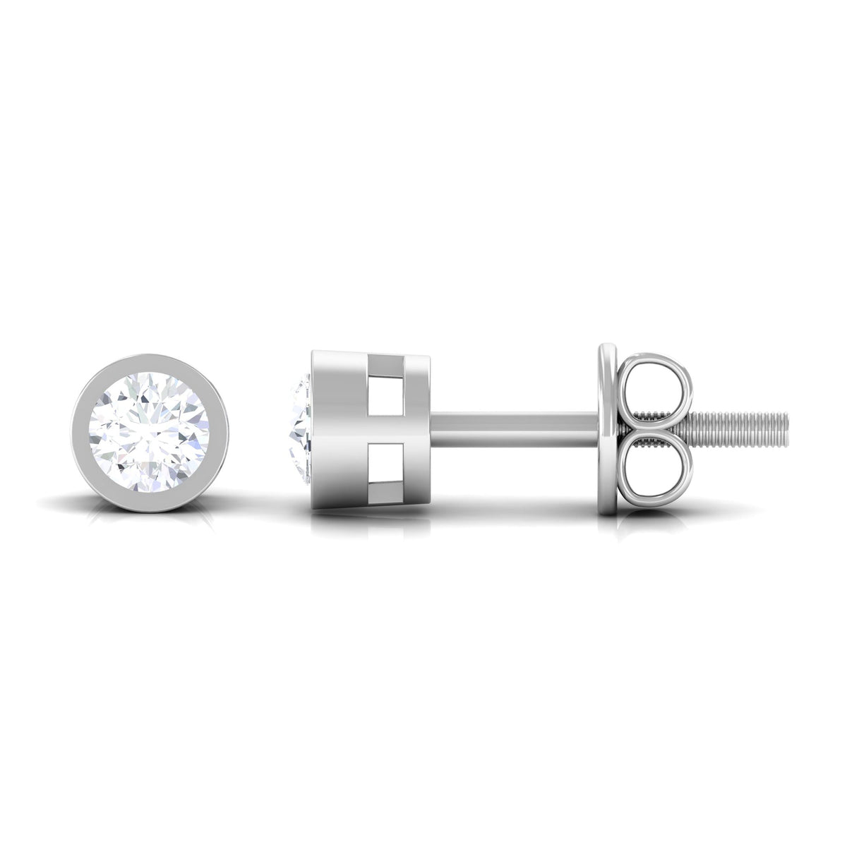 Natural Diamond Round Solitaire Stud Earrings in Bezel Setting