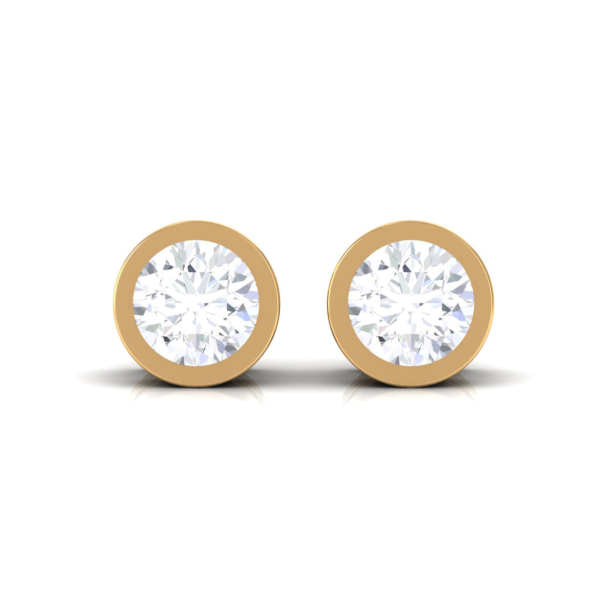 Natural Diamond Round Solitaire Stud Earrings in Bezel Setting