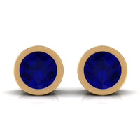 Genuine Blue Sapphire Round Solitaire Stud Earrings in Bezel Setting