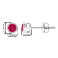 Round Ruby Dainty Solitaire Stud Earrings in Bezel Setting