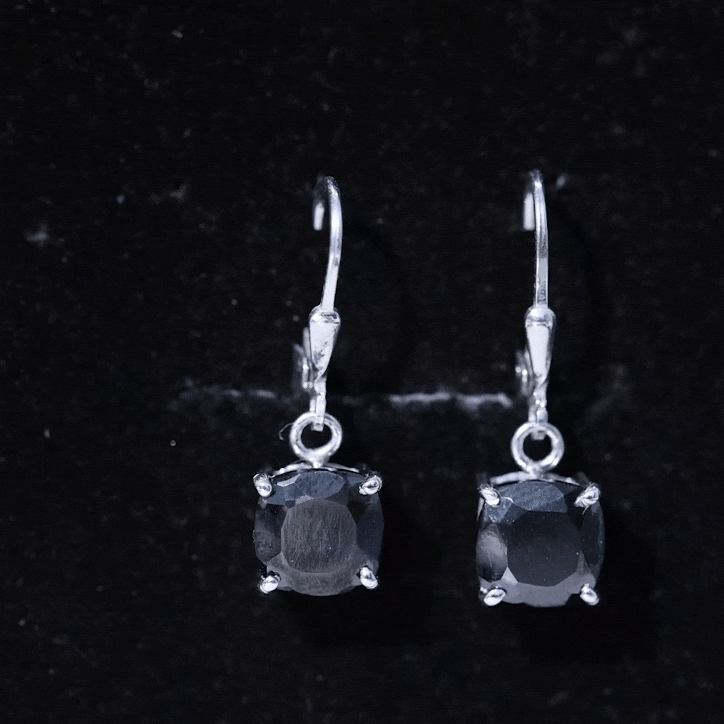 Genuine 8mm cushion cut black spinel drop earrings with lever back clasp by Rosec Jewels, elegant jewelry for special occasions.