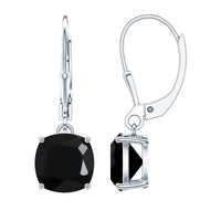 Genuine 8mm Cushion Cut Black Spinel Drop Earrings Lever Back