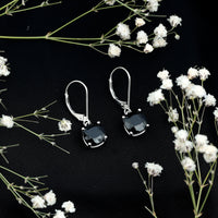 Genuine 8mm Cushion Cut Black Spinel Drop Earrings Lever Back